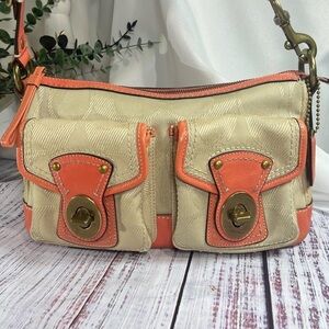 Coach Belt Bag Legacy Double Turnlock Satchel Tote F13102 Coral Tan Beige Pink